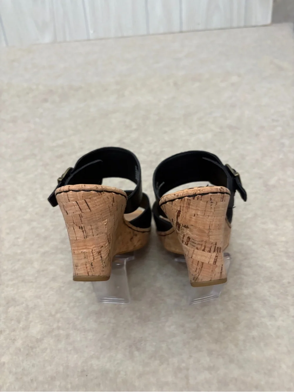 Born Black Leather Straps Slip On Cork Wedge Sandal Women’s size 9